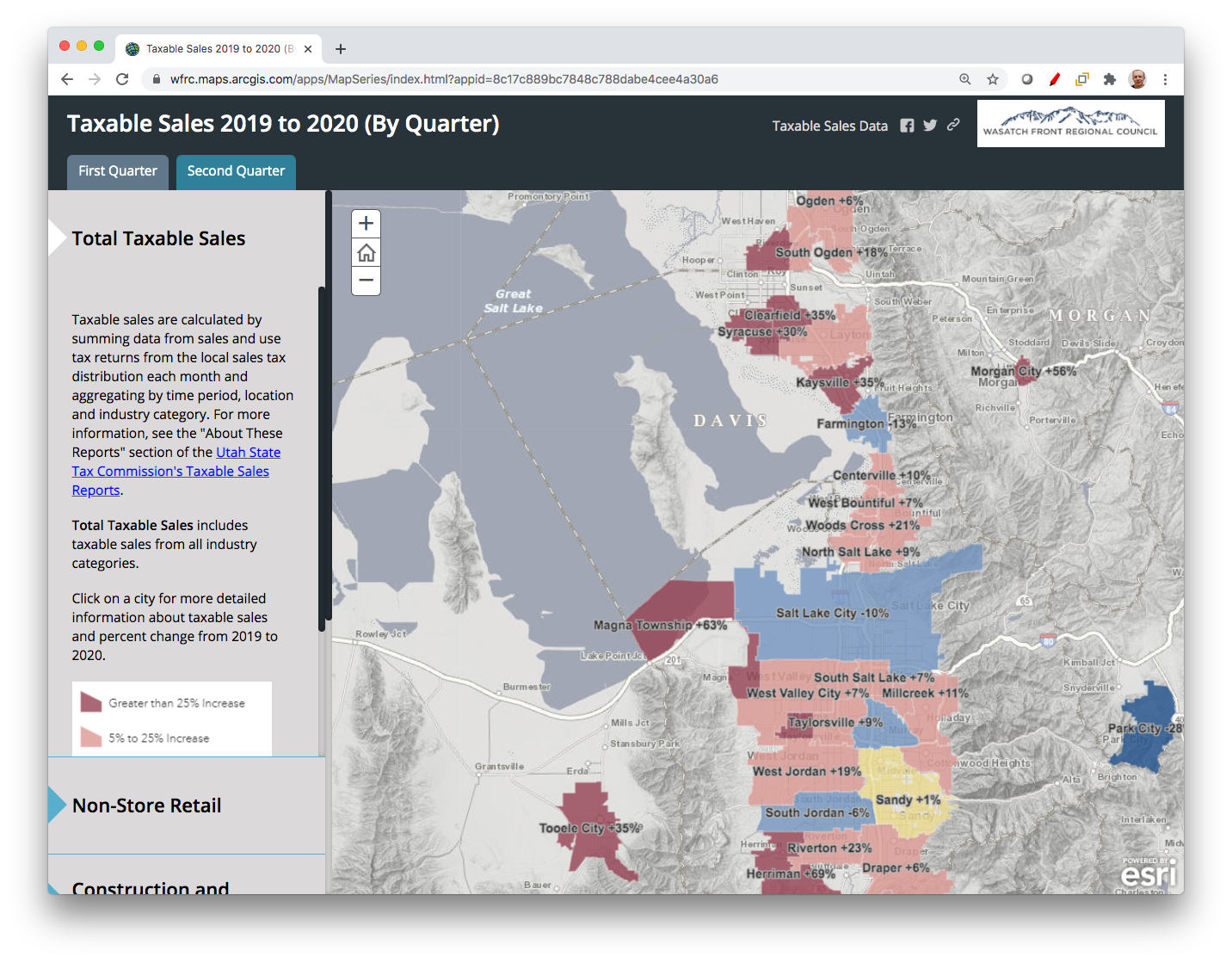 2020 Quarterly Taxable Sales Map